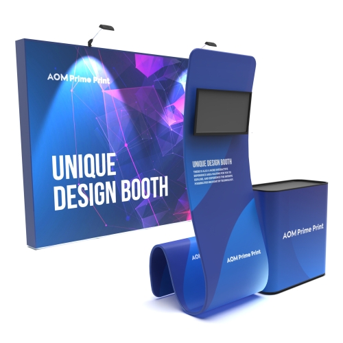 10ft Pop-Up Display Package | Snakelike Monitor Tension Fabric Banner Stand with Trade Show Counters